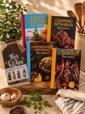 Cookbook Bundle BBQ Mediterranean Cocktails Kitchen Decor Gift Set